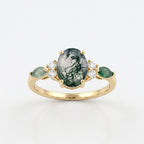 Moss Agate Oval Cut Gold Engagement Ring