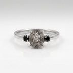 Oval Cut Black Rutile Quartz Silver Engagement Ring