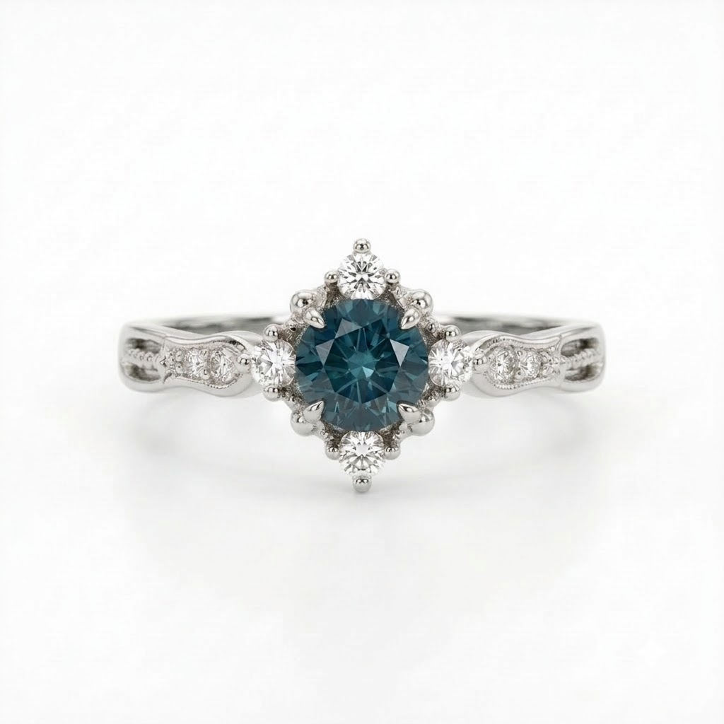 Round London Blue Topaz Vintage November Birthstone Silver Ring