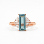 Antique Aquamarine and Moissanite Rose Gold Engagement Ring