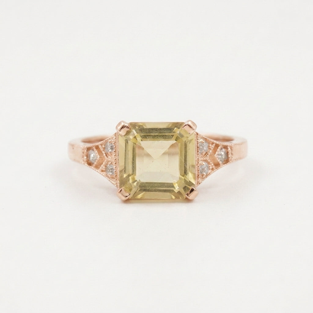 Yellow Moissanite Asscher Cut Rose Gold Engagement Ring