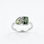 Toi Et Moi Moss Agate Emerald & Pear Cut White Gold Ring
