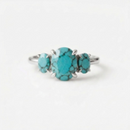Three Stone Oval Turquoise Silver Engagement Ring