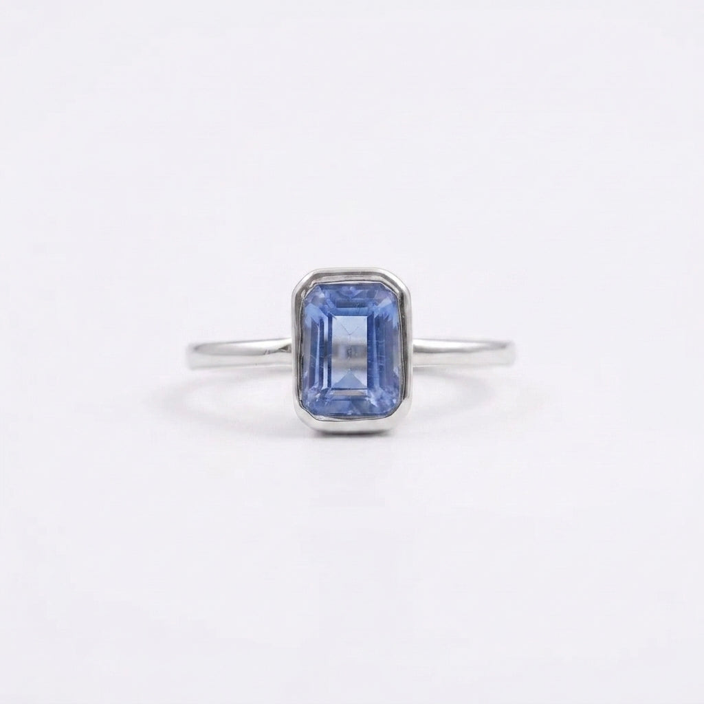 Aquamarine Gemstone Bezel Set Solid Silver Engagement Ring
