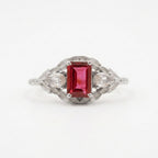 Emerald Cut Ruby Nature Inspired Leaf Sliver Stacking Ring