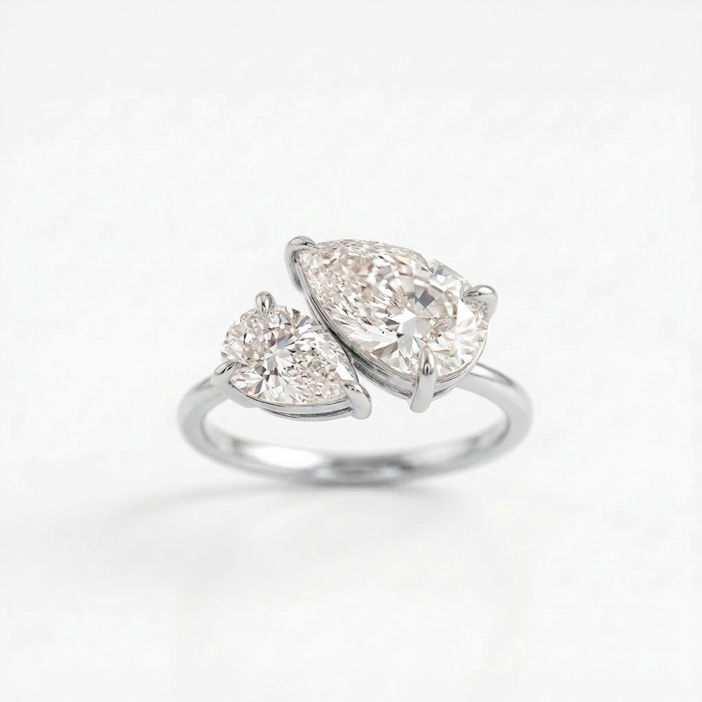 Pear Cut Moissanite Toi et Moi Double Stone Silver Anniversary Ring