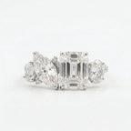 Cluster Moissanite Engagement Ring Emerald and Marquise Cut Silver Ring