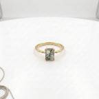 Emerald Cut Moss Agate Green Gemstone Solitaire Gold Ring