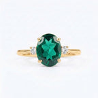 Oval Cut Emerald & Zirconia Three Stone Engagement Gold Ring