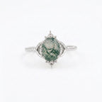 Vintage Oval Moss Agate Silver Engagement Ring