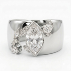 Marquise Moissanite Gold Fractured Cigar Silver Band