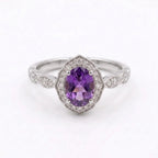 Oval Amethyst Halo Diamond Silver Engagement Ring