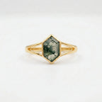 Vintage Bezel Setting Moss Agate Gold Engagement Ring