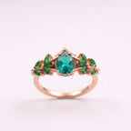 Pear Emerald Cluster Marquise Rose Gold Engagement Ring