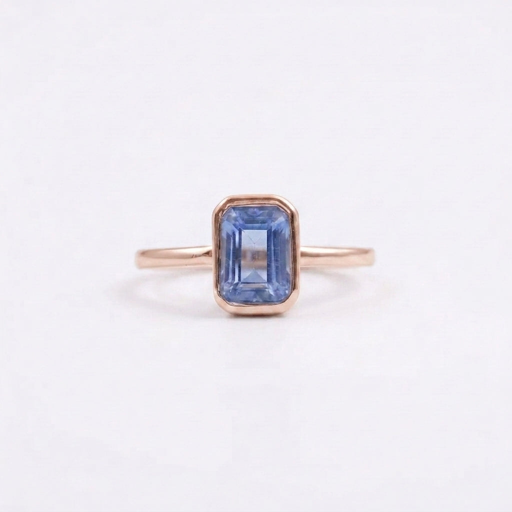 Aquamarine Gemstone Bezel Set Solid Rose Gold Engagement Ring