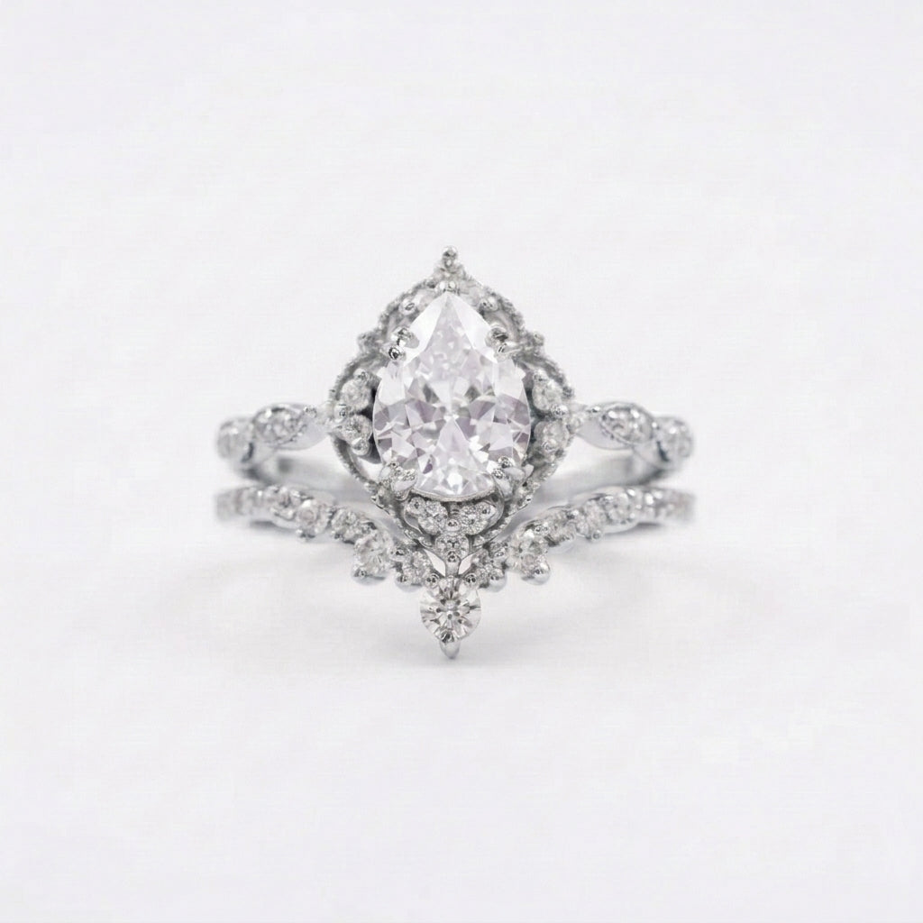 Pear Moissanite Bridal Engagement Silver Ring