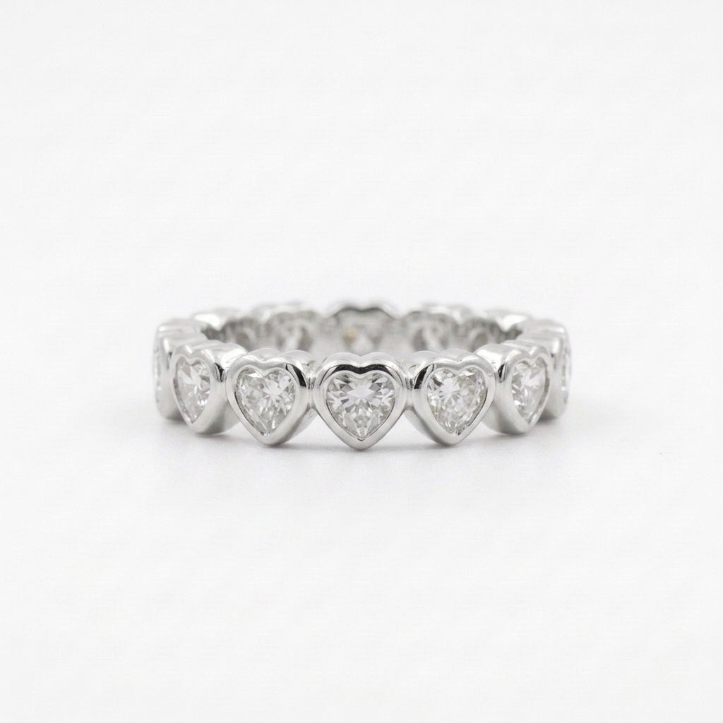 Heart Shaped Moissanite Bezel Set Stacking Silver Wedding Band