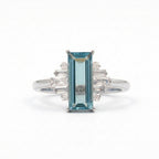 Antique Aquamarine and Moissanite Silver Engagement Ring