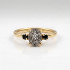 Oval Cut Black Rutile Quartz Gold Engagement Ring