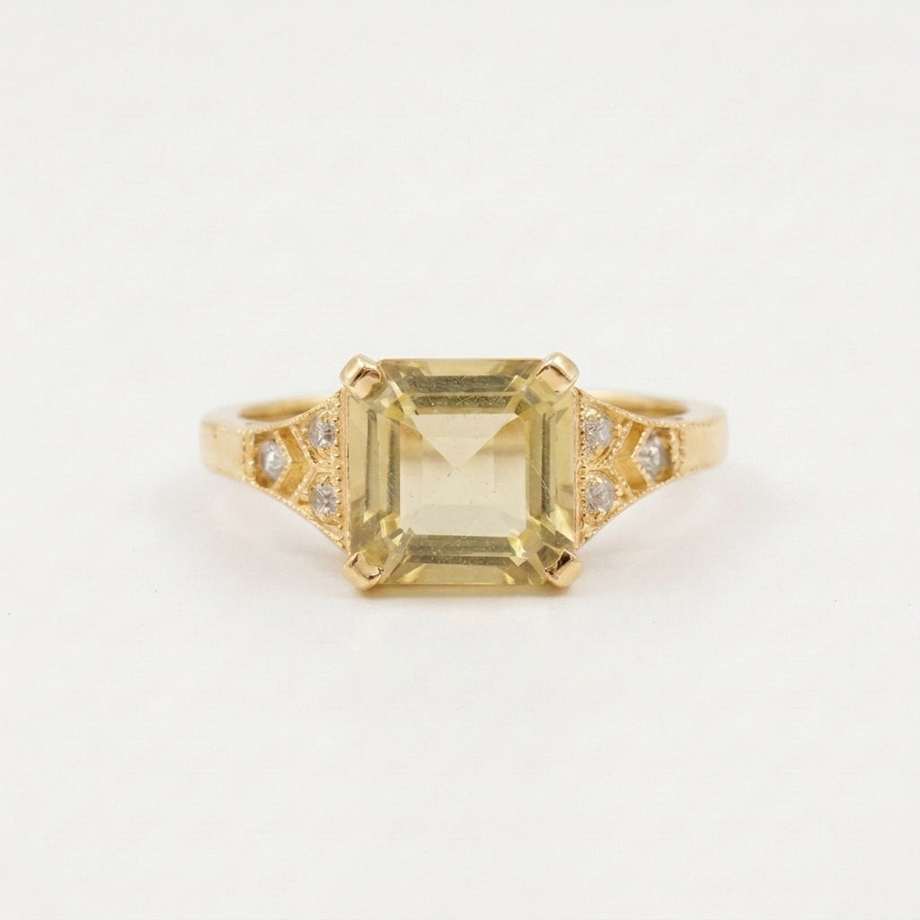 Yellow Moissanite Asscher Cut Gold Engagement Ring