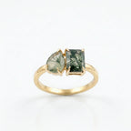 Toi Et Moi Moss Agate Emerald & Pear Cut Gold Ring