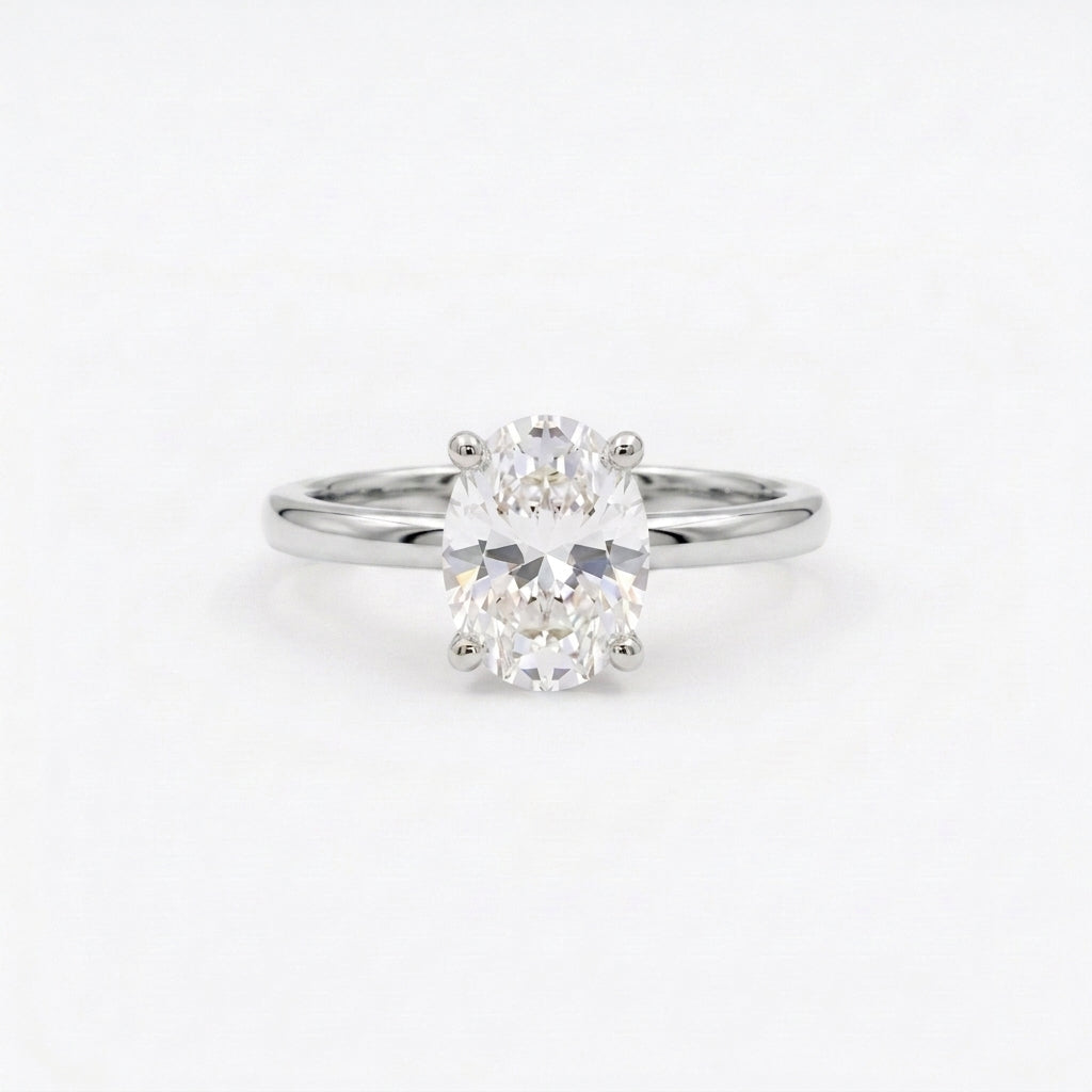 Oval Moissanite Solitaire Silver Ring