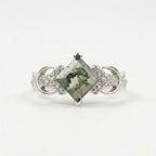 Princess cut Moss Agate White Gold  engagement ring