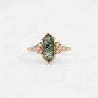 Moss Agate Hexagon Rose Gold Engagement Ring