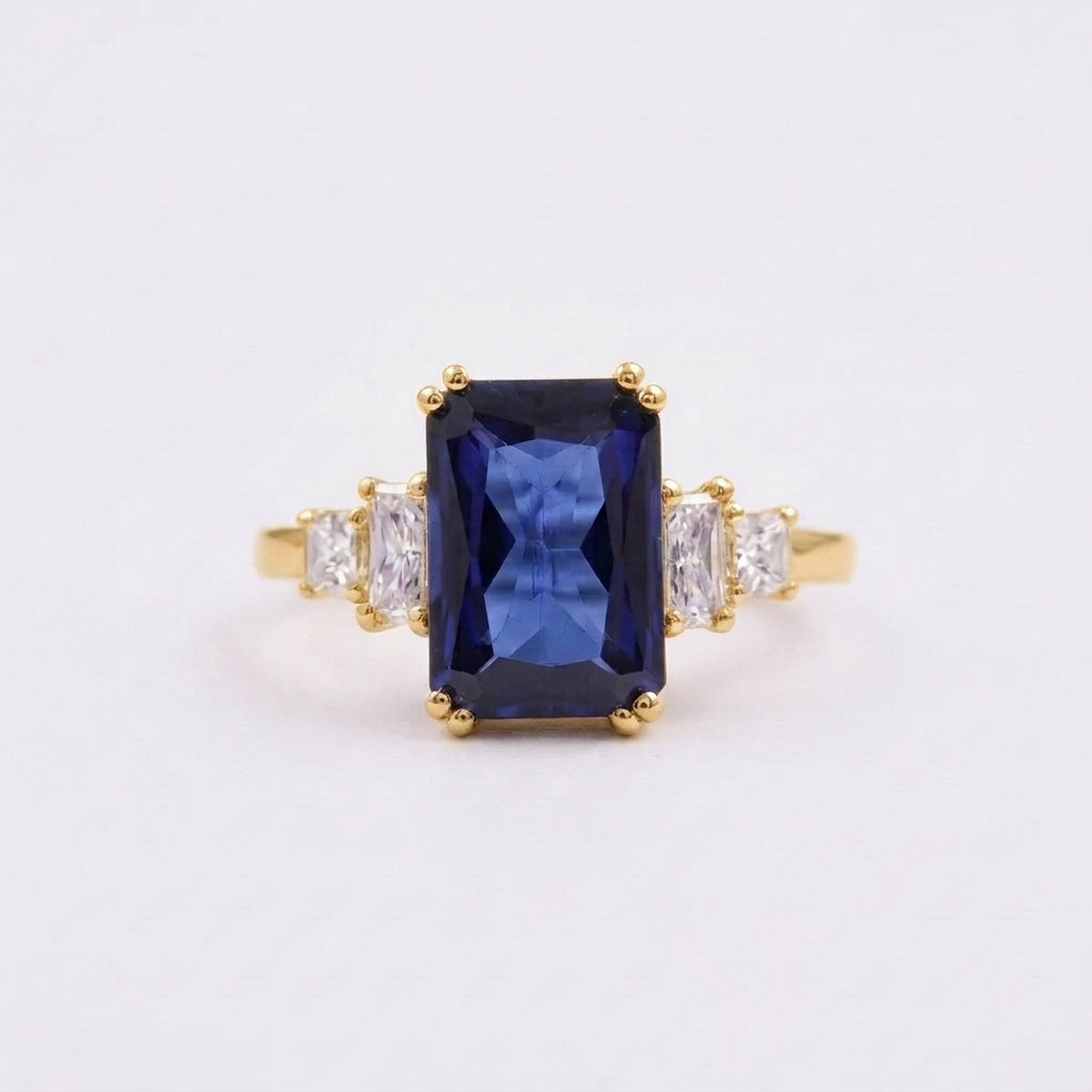 Emerald Blue Sapphire Gold Engagement Ring 
