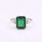 Baguette Cut Moissanite & Green Emerald Silver Ring