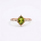 Oval Cut Cluster Halo Diamond Peridot Rose Gold Engagement Ring
