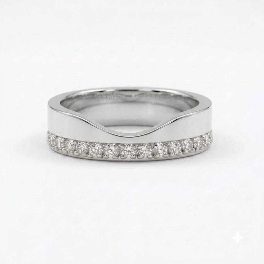 14K White Gold Moissanite Cigar Wedding Band