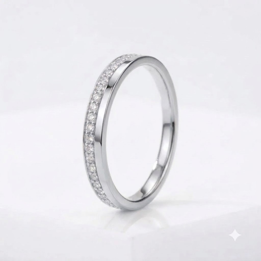 14K White Gold Moissanite Half Eternity Band