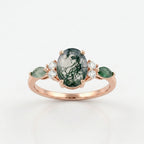 Moss Agate Oval Cut Rose Gold Engagement Ring