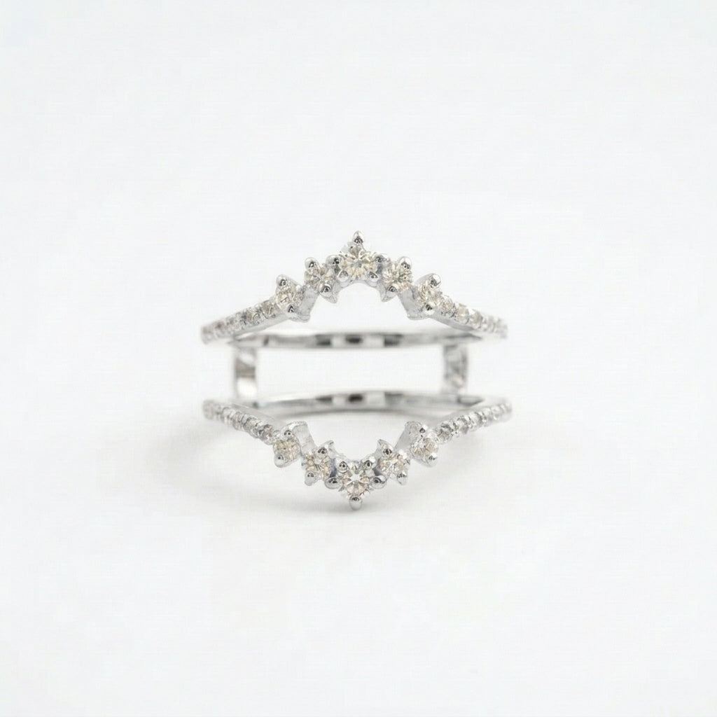 Double Curved Enhancer Moissanite Rose Gold Wedding Band Silver Ring