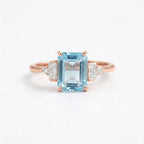 Aquamarine Gemstone Engagement Ring Emerald Cut Rose Gold Ring For Women