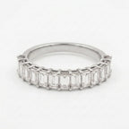 Baguette Cut Moissanite Silver Wedding Band Half Eternity Band