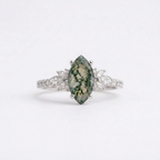Vintage Marquise Moss Agate Silver Engagement Ring