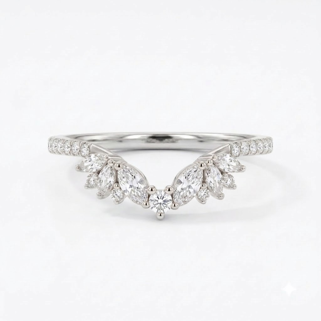 Floral Moissanite Silver Wedding Band