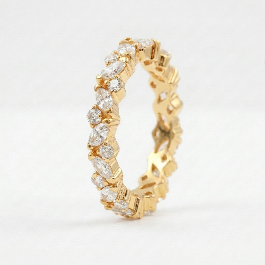 Marquise cut Moissanite Full eternity wedding Gold band