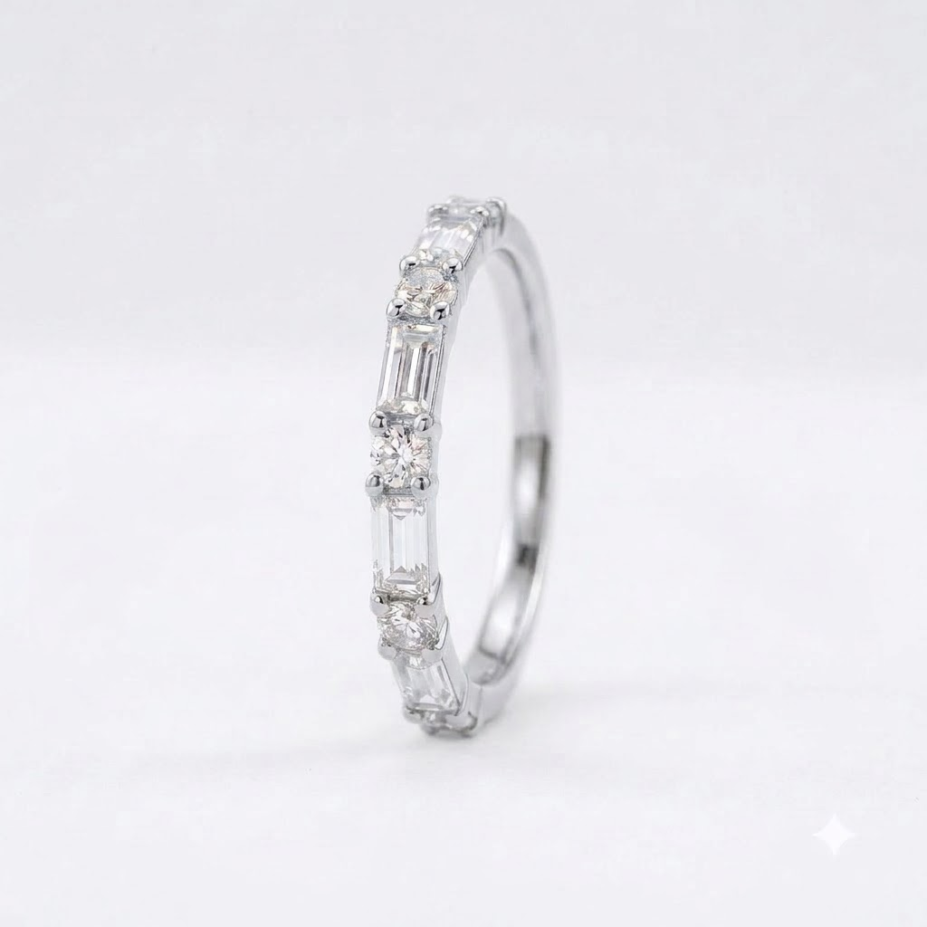 Dainty Moissanite Baguette Silver Ring