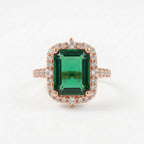 Emerald Cut Cluster Halo Engagement  Rose Gold Ring