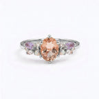 Oval Cut Morganite Gemstone Sterling Silver Engagement Ring