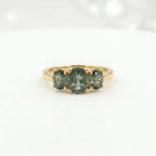 Oval Moss Agate Stacking Ring Three Stone Gold Ring