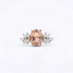 Oval Morganite Gemstone CZ Cluster Silver Engagement Ring
