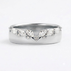 Marquise Moissanite Curved Silver Wedding Band
