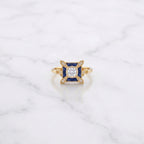 Antique Blue Sapphire & Diamond Vintage Gold Engagement Ring