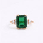 Emerald CZ Diamond Rose Gold Engagement Ring - Gigiscc