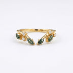 Natural Moss Agate Open Gold Wedding Band