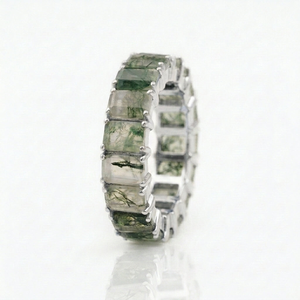Baguette Cut Moss Agate Wedding Band Sold SIlver